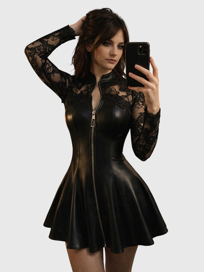 Gothic Lace Faux Leather Corset Dress