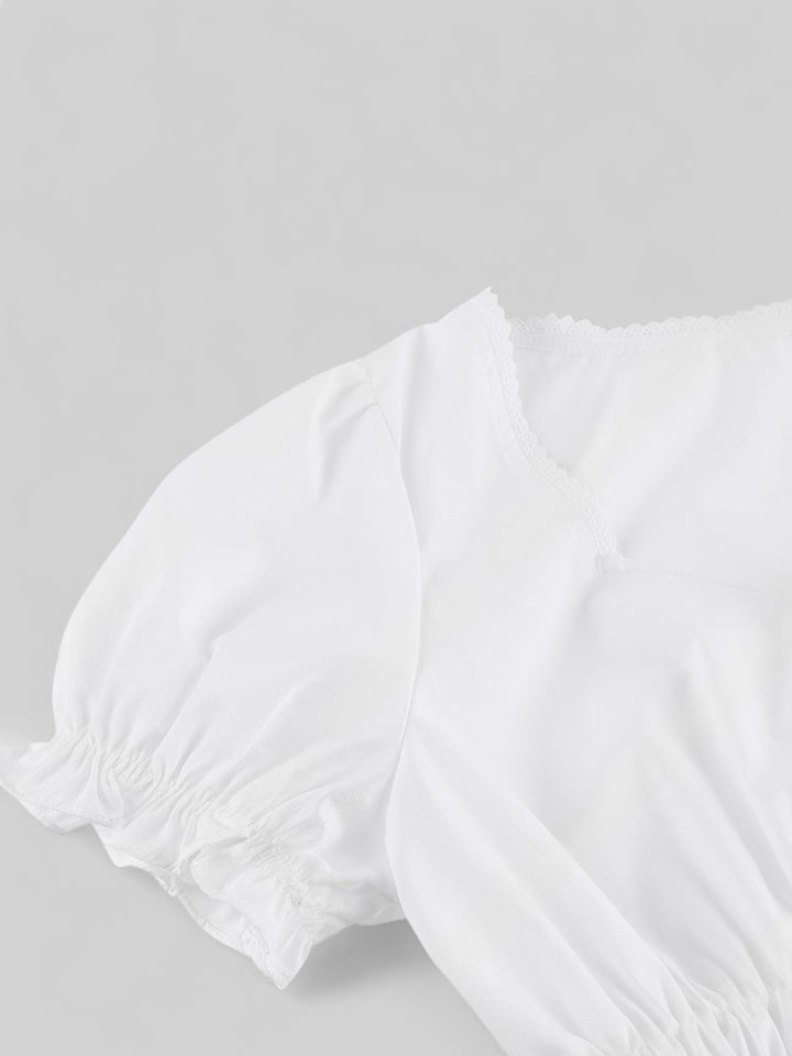 White Puff Sleeve Crop Top – 3 Neckline Variations