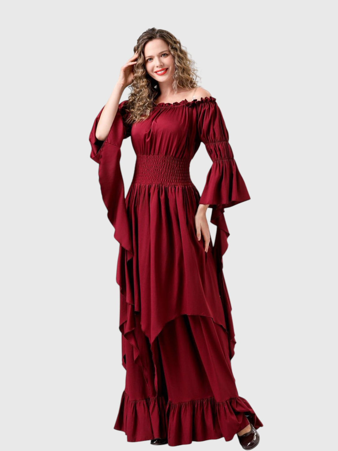 Renaissance Off-Shoulder Smocked Waist Maxi Dress