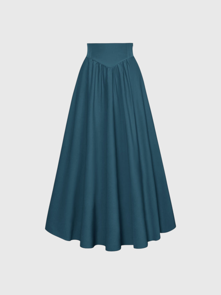 Blue Vintage High Waist Swing Maxi Skirt
