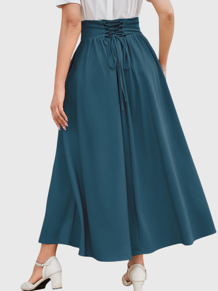 Blue Vintage High Waist Swing Maxi Skirt