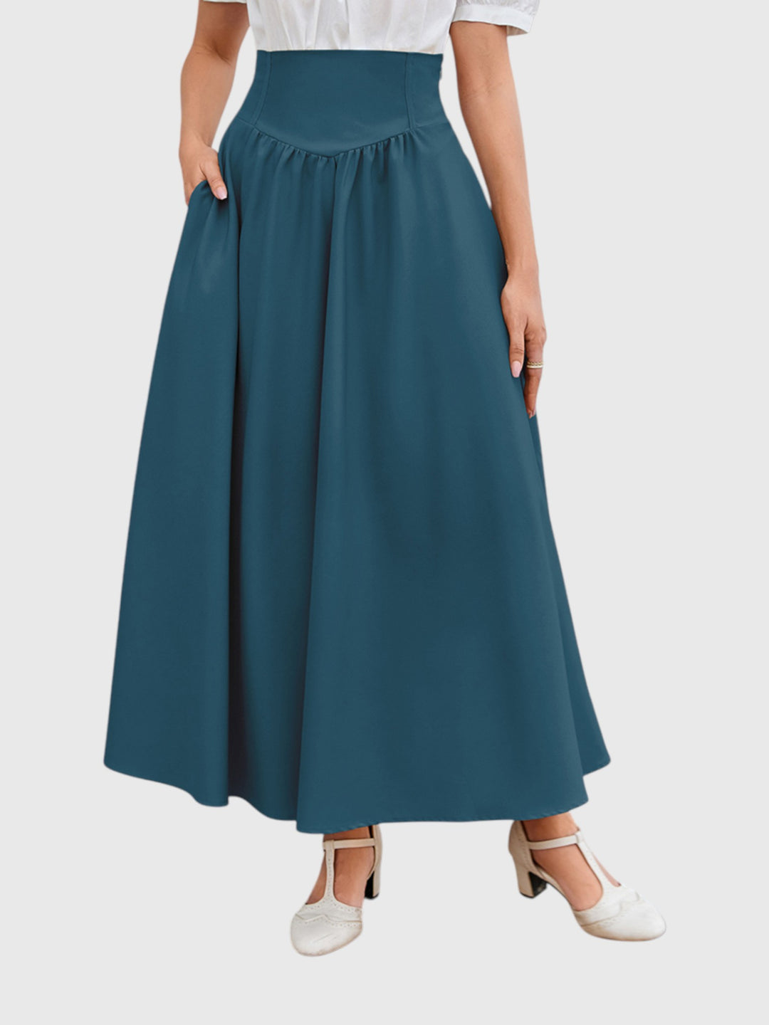 Blue Vintage High Waist Swing Maxi Skirt