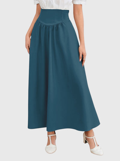 Blue Vintage High Waist Swing Maxi Skirt