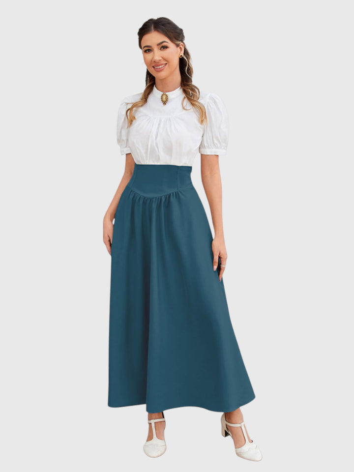 Blue Vintage High Waist Swing Maxi Skirt