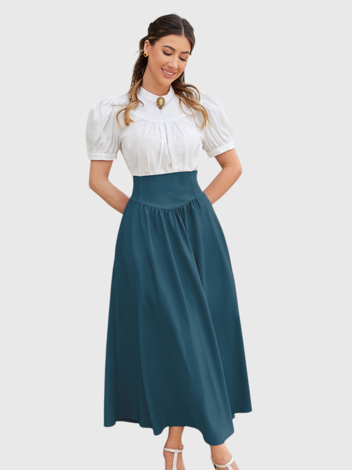 Blue Vintage High Waist Swing Maxi Skirt