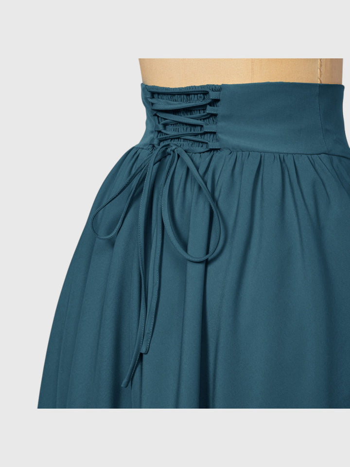 Blue Vintage High Waist Swing Maxi Skirt