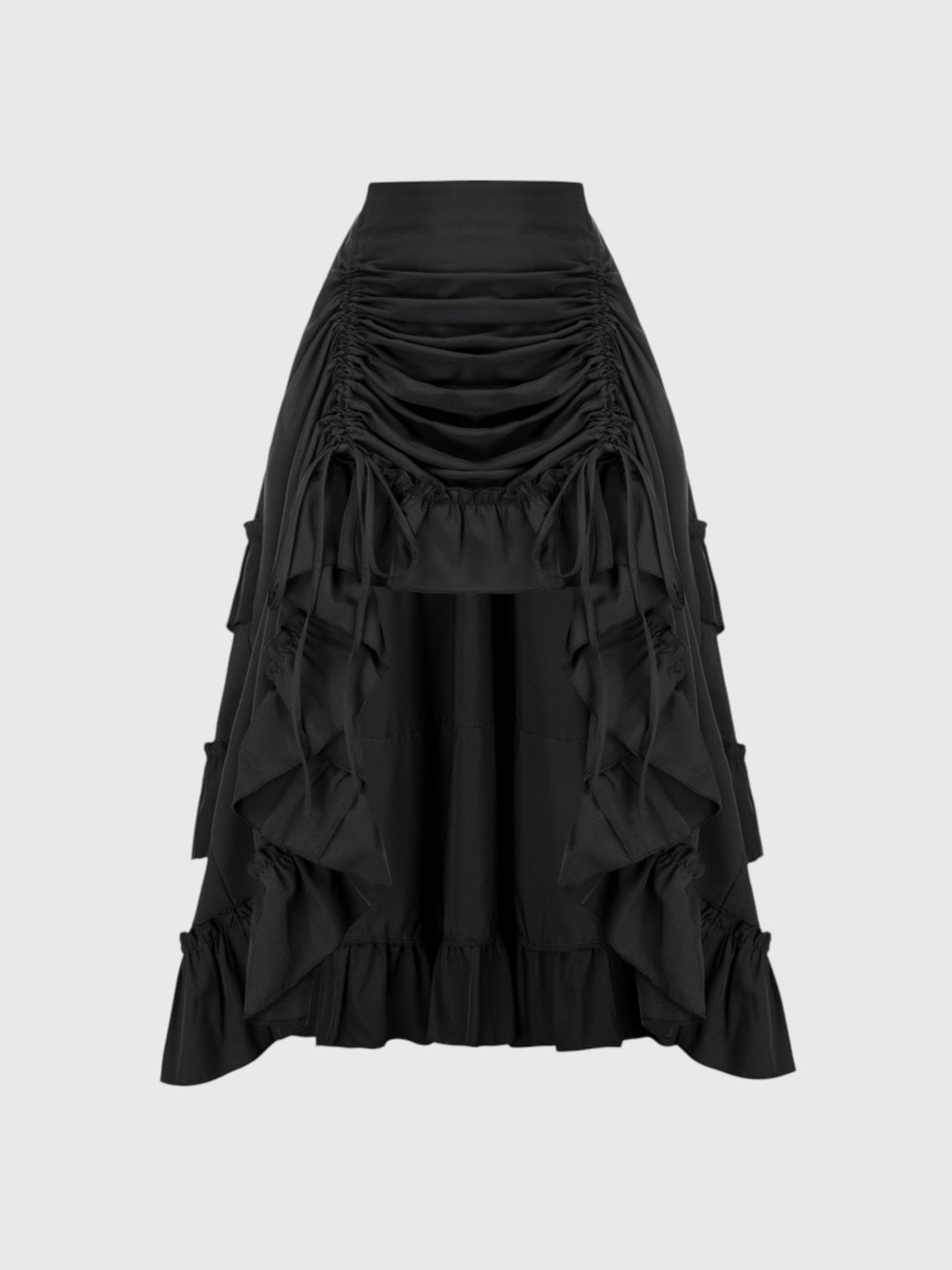 Black Shirred Ruffle A-Line Skirt