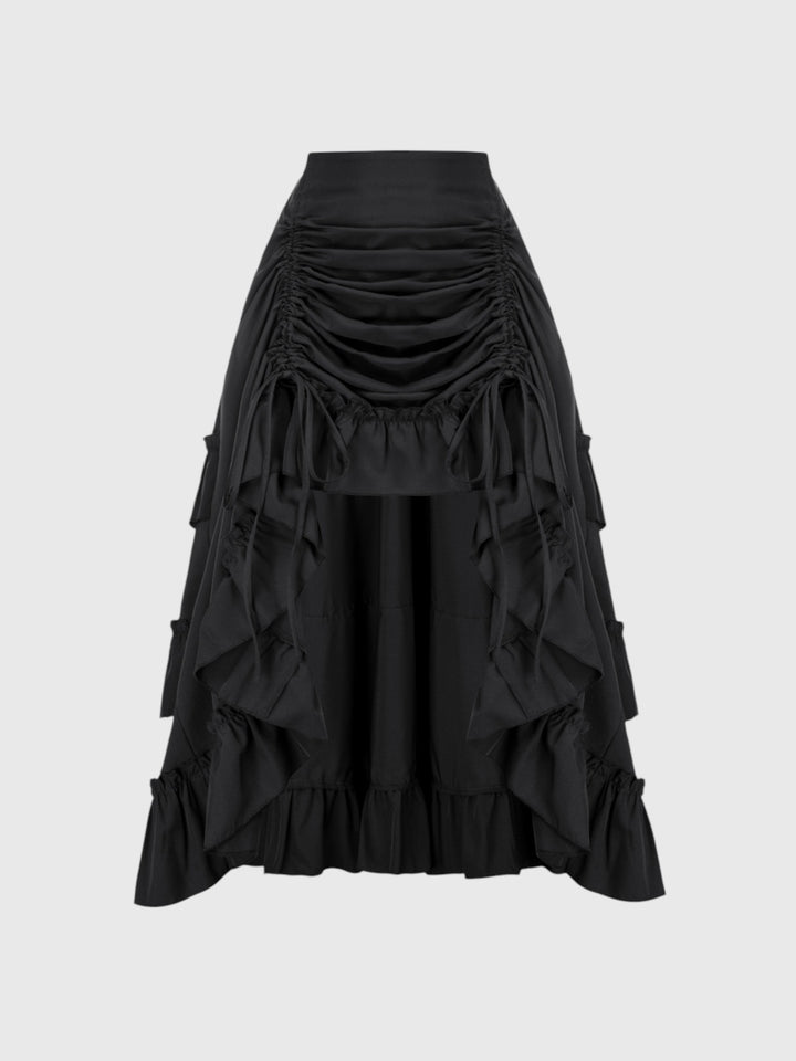 Black Shirred Ruffle A-Line Skirt