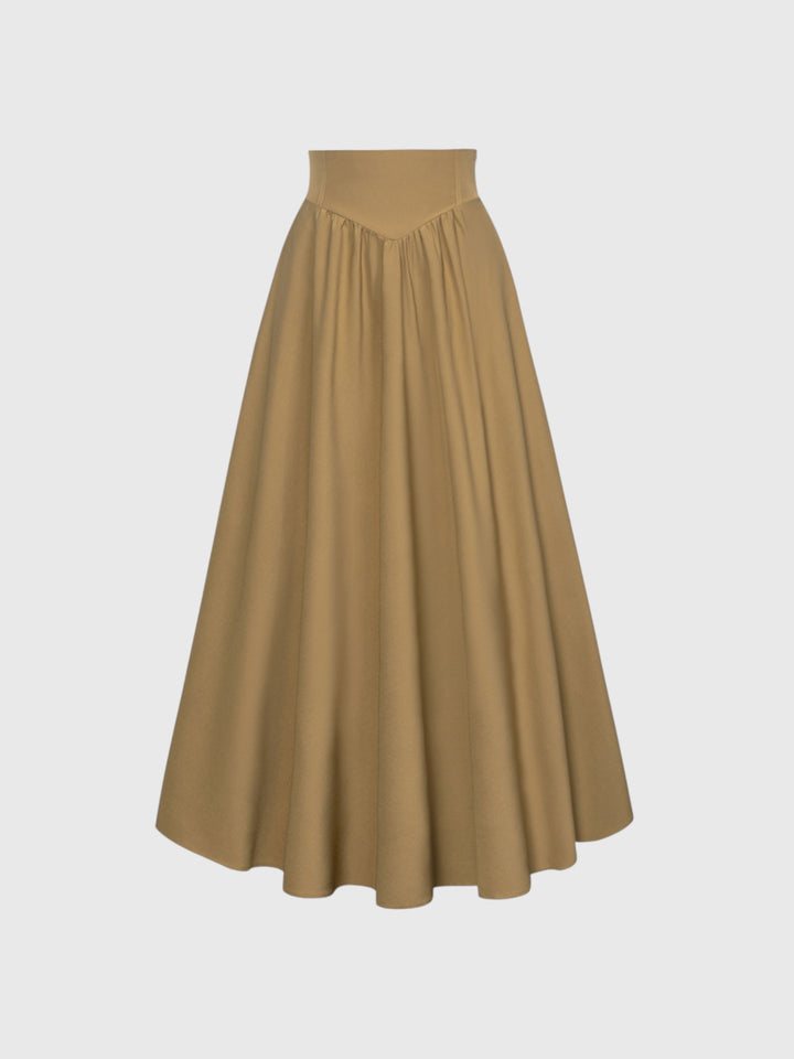 Khaki Vintage High Waist Swing Maxi Skirt