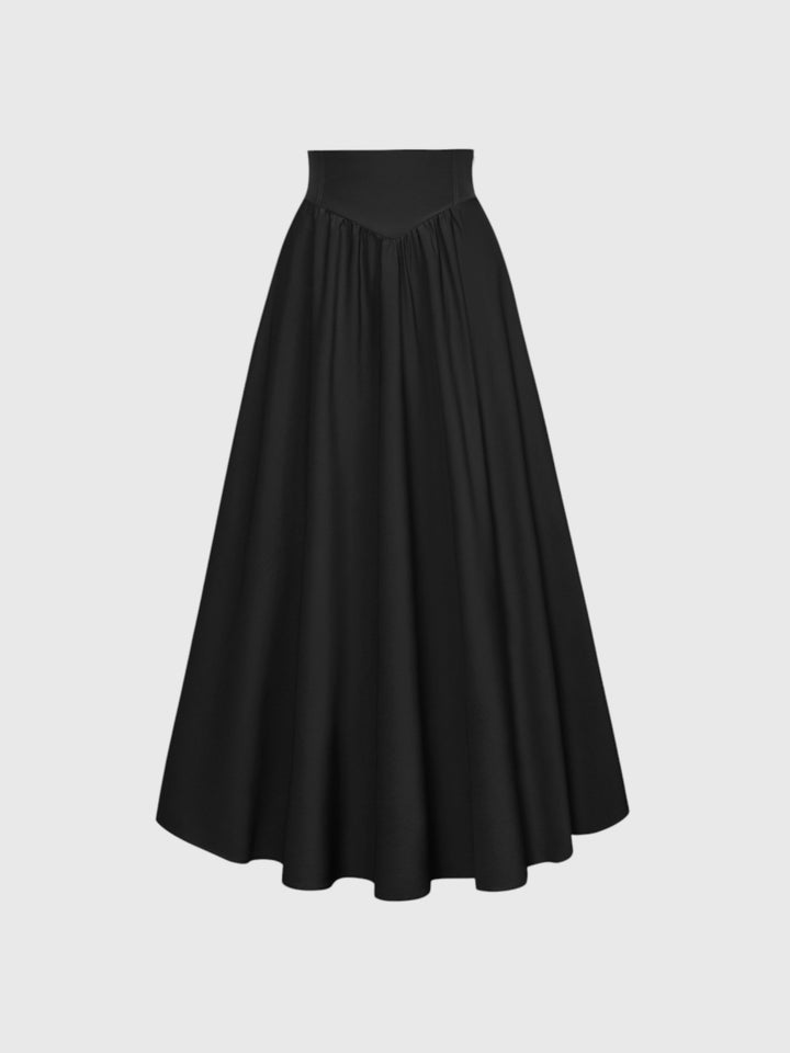 Black Vintage High Waist Swing Maxi Skirt