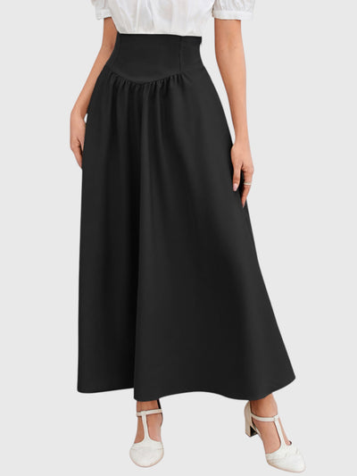 Black Vintage High Waist Swing Maxi Skirt