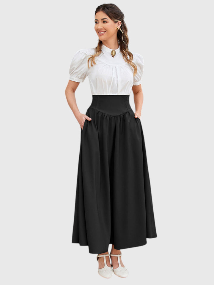 Black Vintage High Waist Swing Maxi Skirt