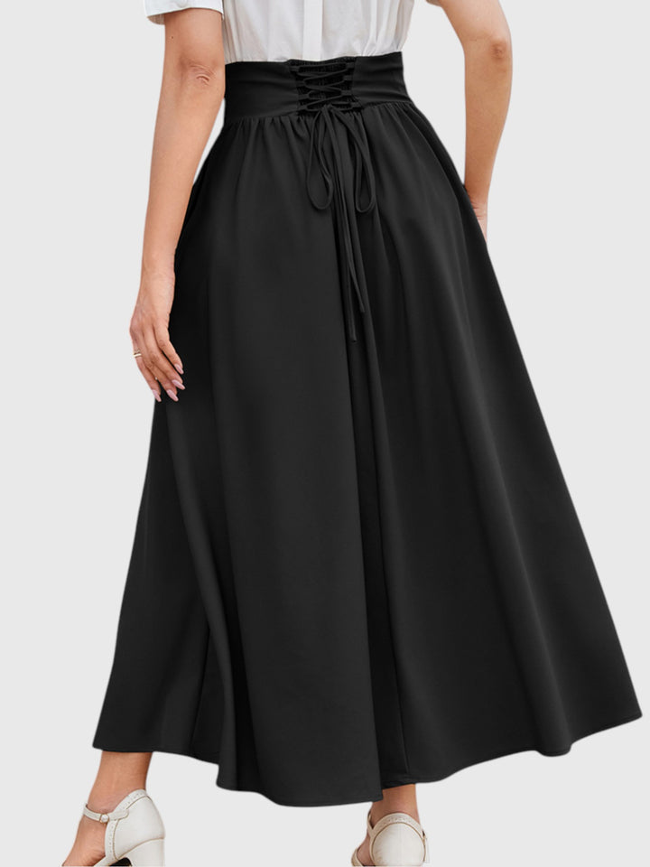 Black Vintage High Waist Swing Maxi Skirt