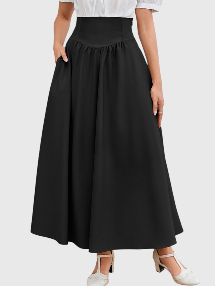 Black Vintage High Waist Swing Maxi Skirt