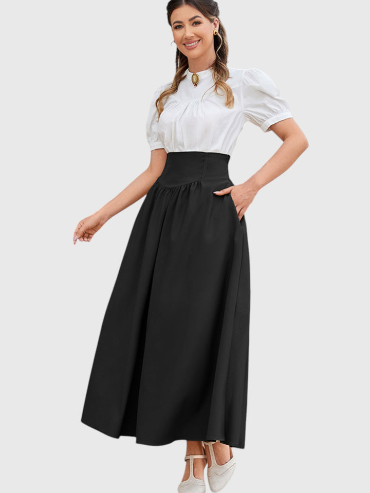 Black Vintage High Waist Swing Maxi Skirt