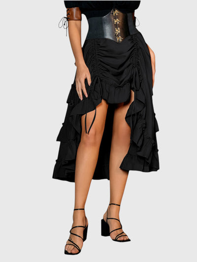 Black Shirred Ruffle A-Line Skirt