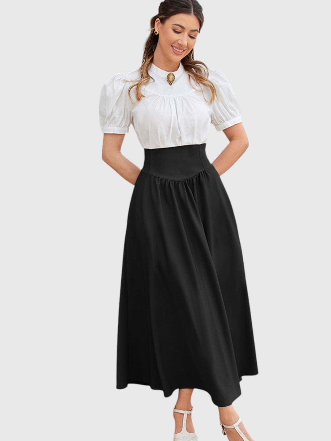 Black Vintage High Waist Swing Maxi Skirt