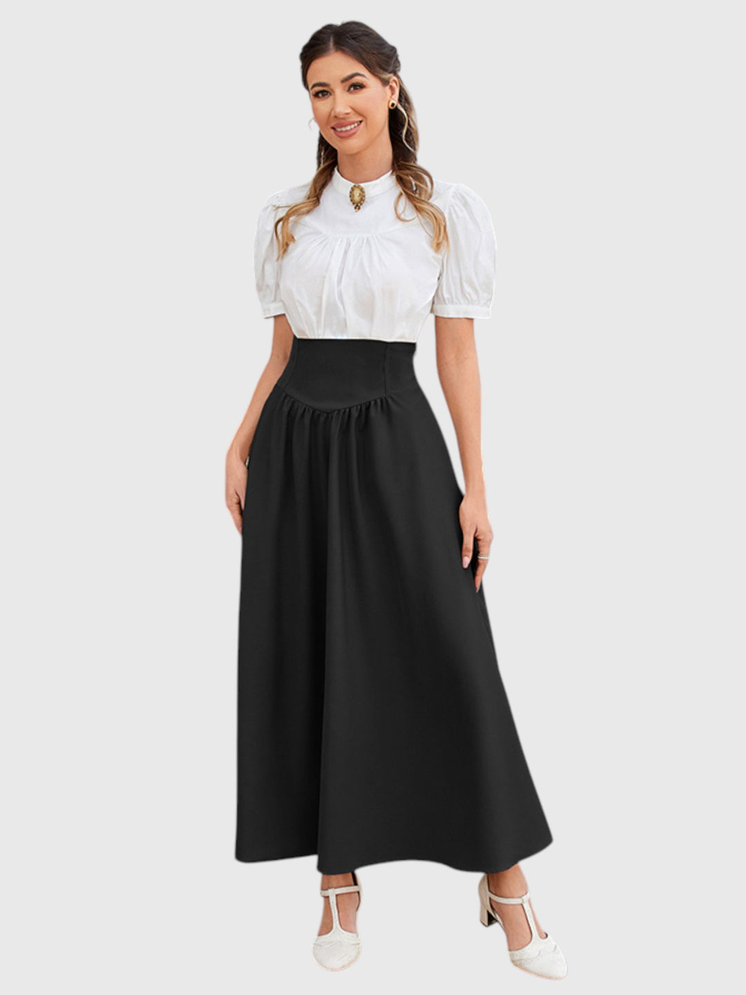 Black Vintage High Waist Swing Maxi Skirt