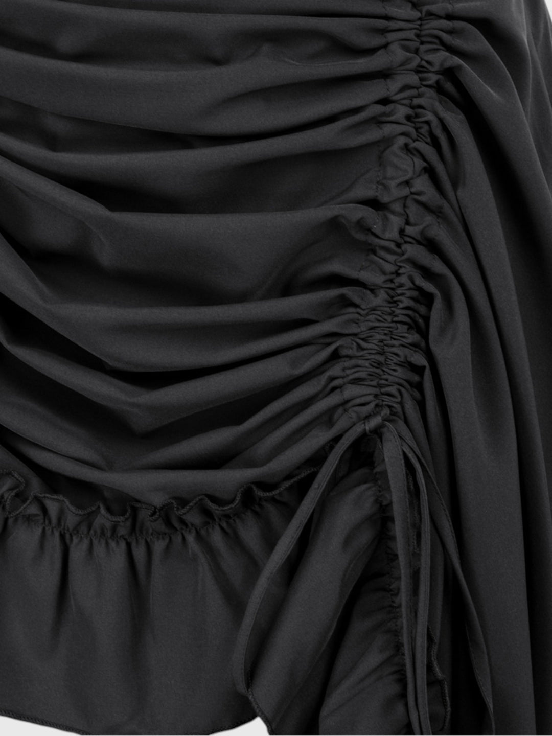 Black Shirred Ruffle A-Line Skirt