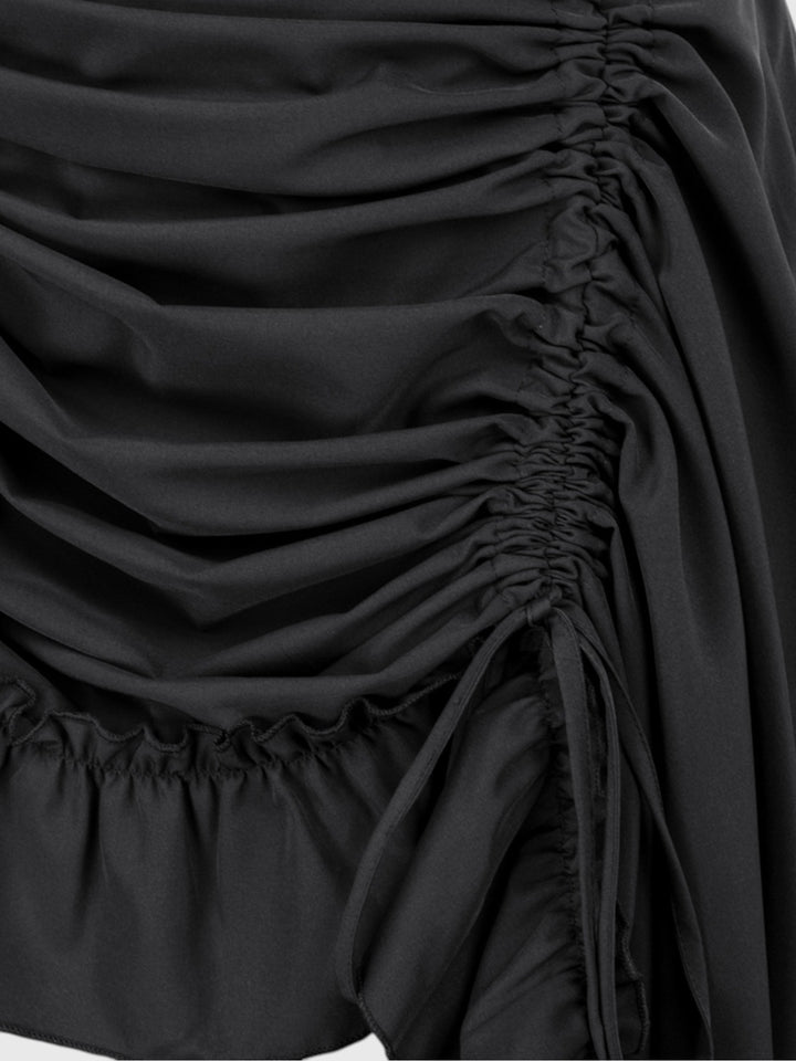 Black Shirred Ruffle A-Line Skirt