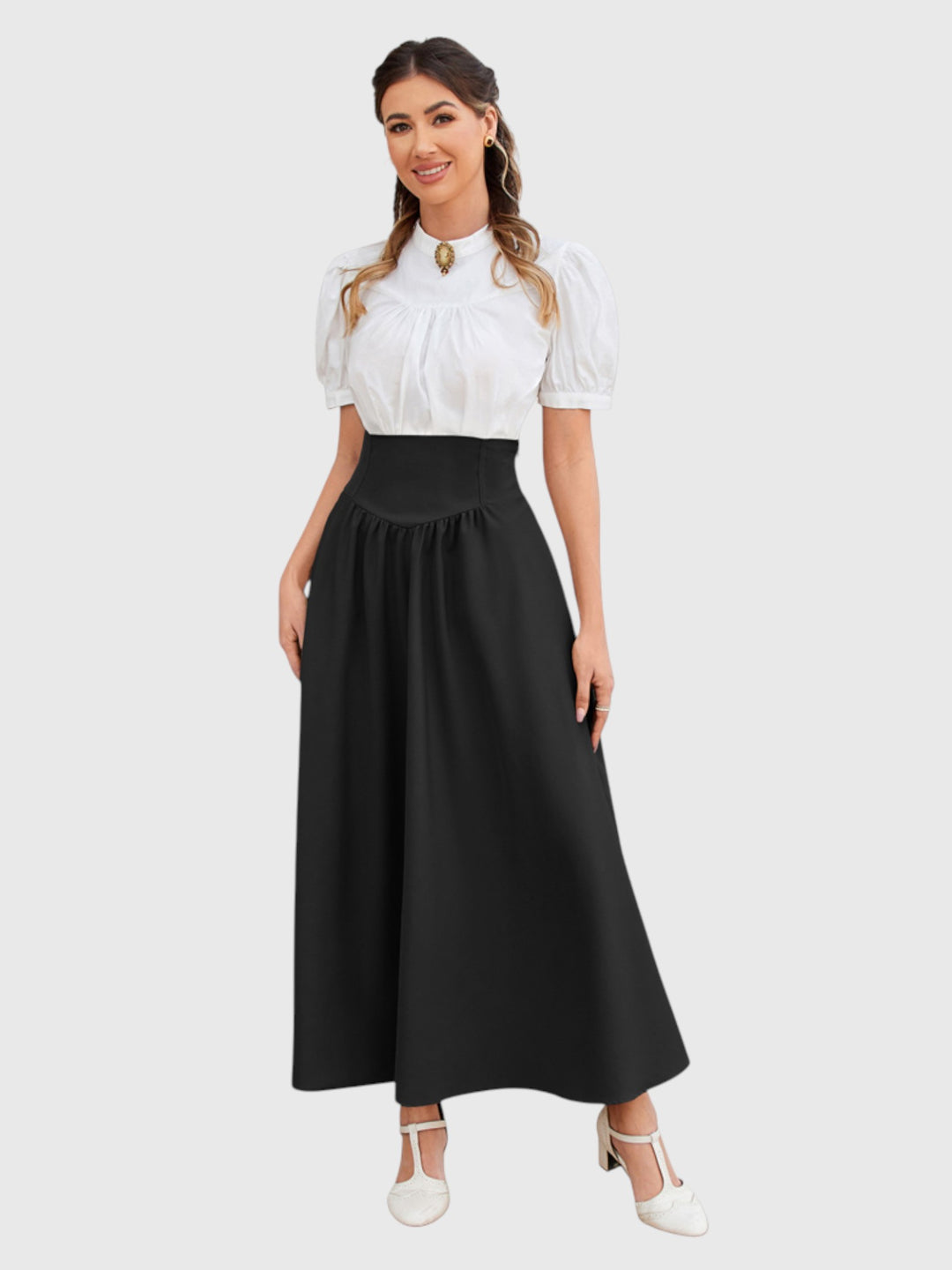 Black Vintage High Waist Swing Maxi Skirt