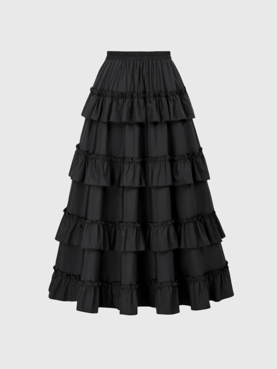 Black Shirred Ruffle A-Line Skirt