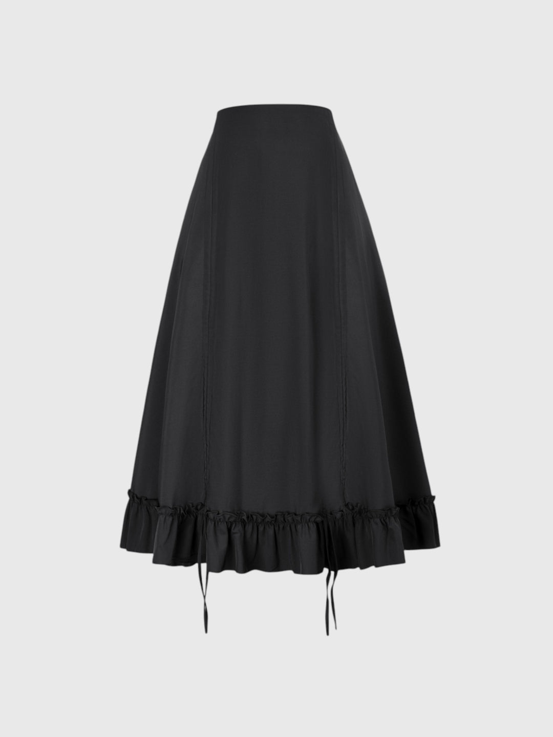 Black Shirred Ruffle A-Line Skirt
