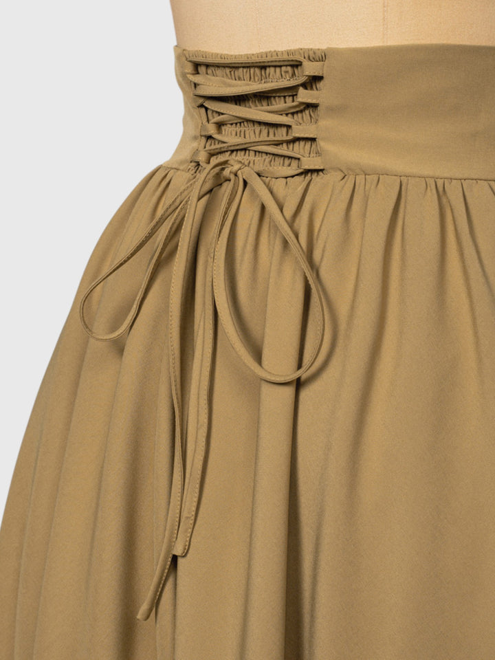 Khaki Vintage High Waist Swing Maxi Skirt