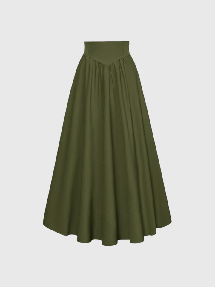 Green Vintage High Waist Swing Maxi Skirt