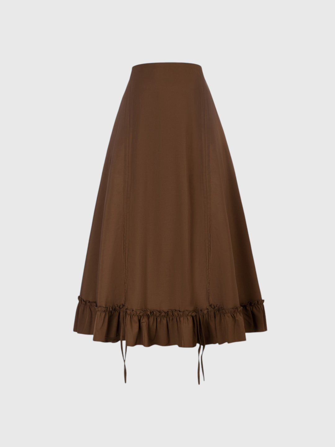 Brown Shirred Ruffle A-Line Skirt