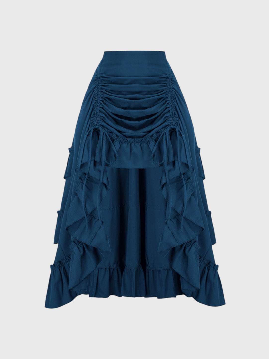 Blue Shirred Ruffle A-Line Skirt