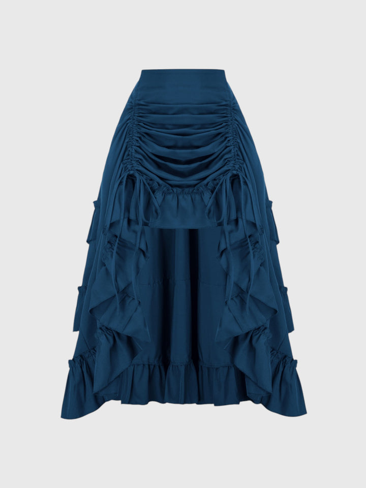 Blue Shirred Ruffle A-Line Skirt