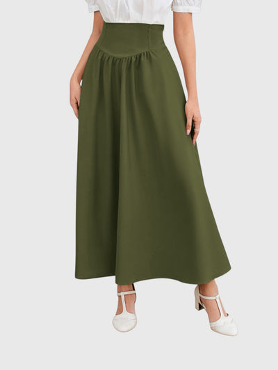 Green Vintage High Waist Swing Maxi Skirt