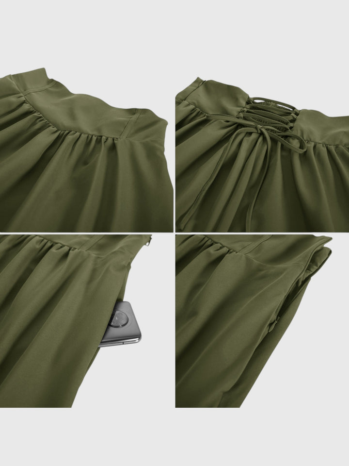 Green Vintage High Waist Swing Maxi Skirt