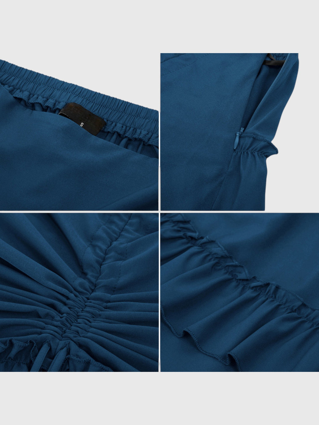 Blue Shirred Ruffle A-Line Skirt