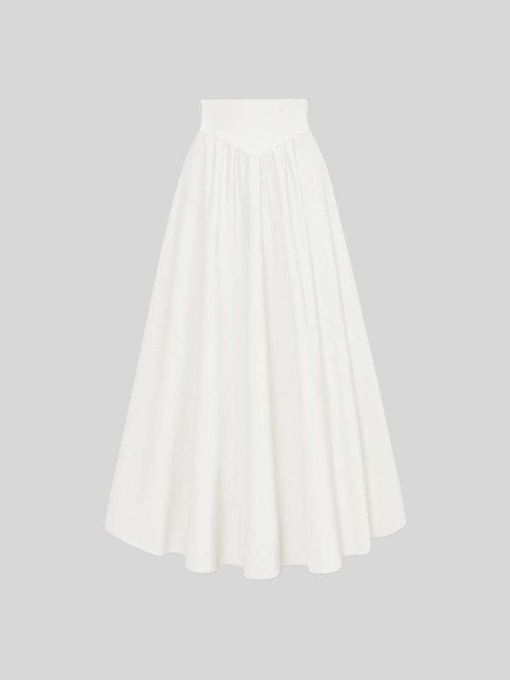 White Vintage High Waist Swing Maxi Skirt