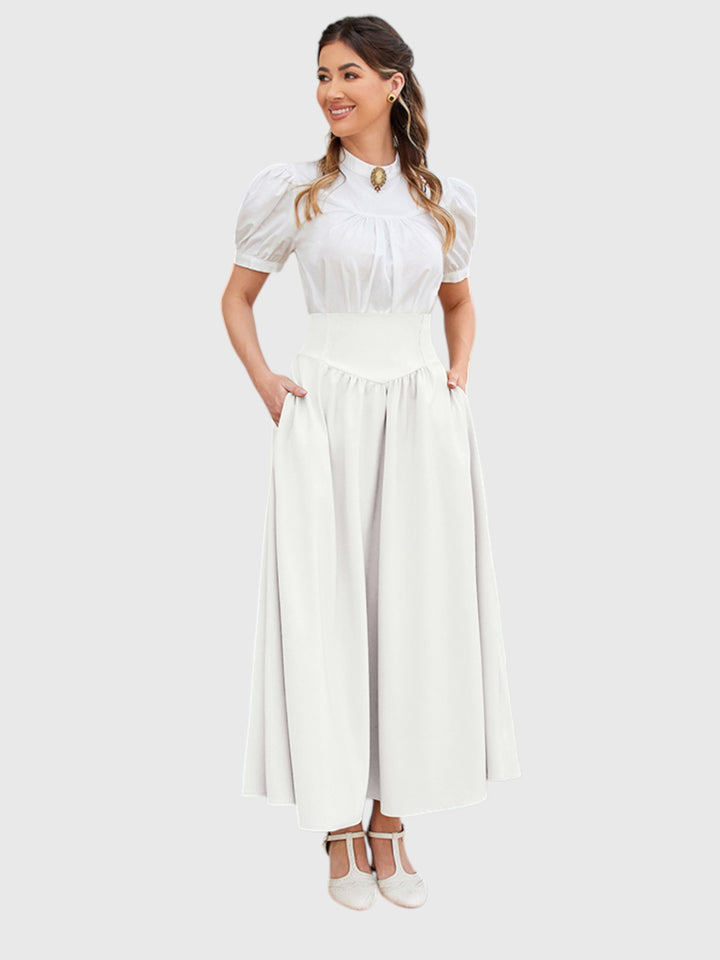 White Vintage High Waist Swing Maxi Skirt