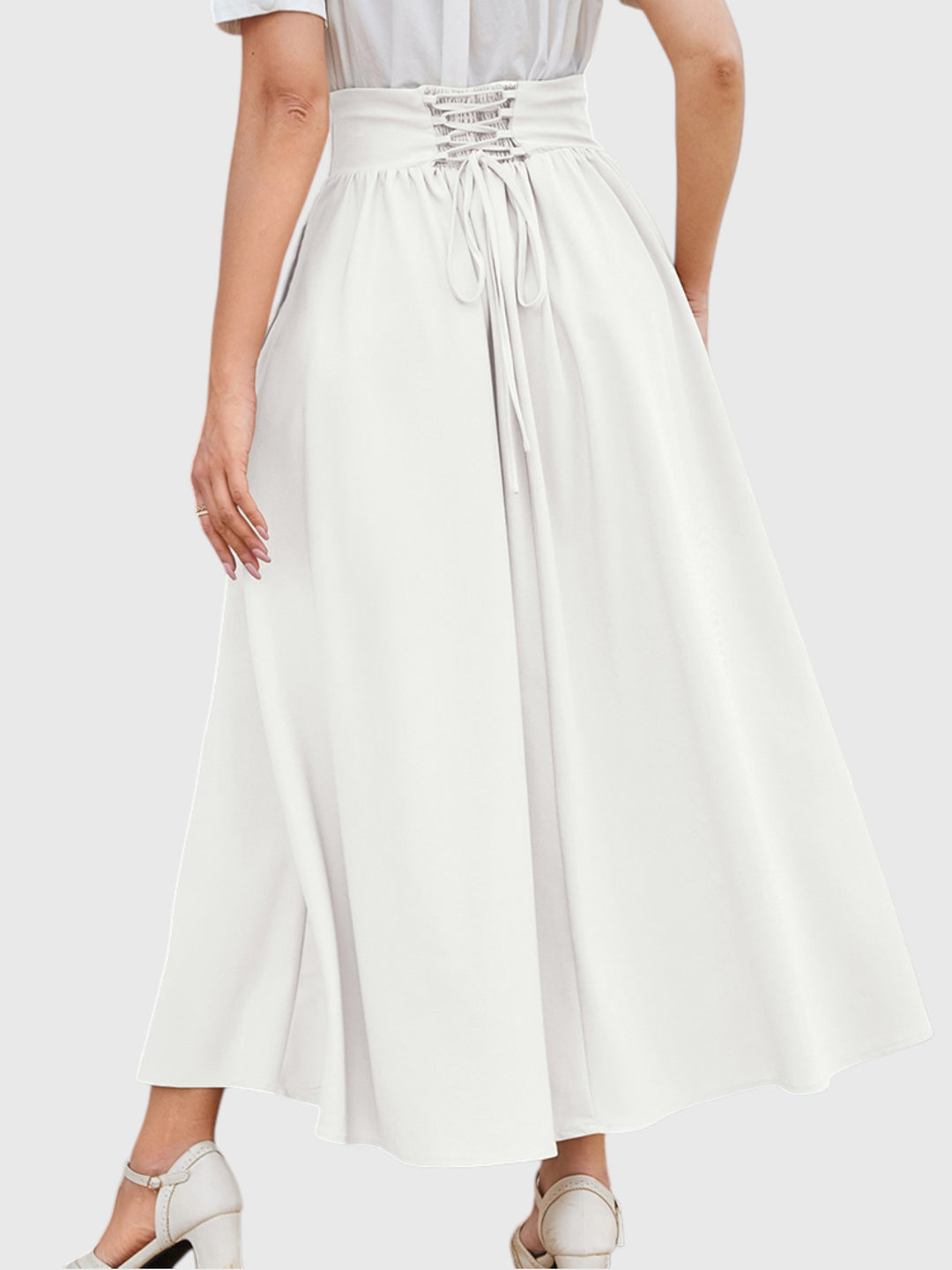 White Vintage High Waist Swing Maxi Skirt