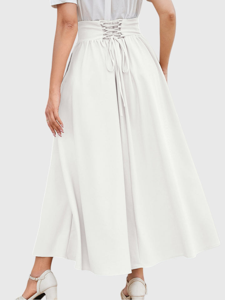 White Vintage High Waist Swing Maxi Skirt
