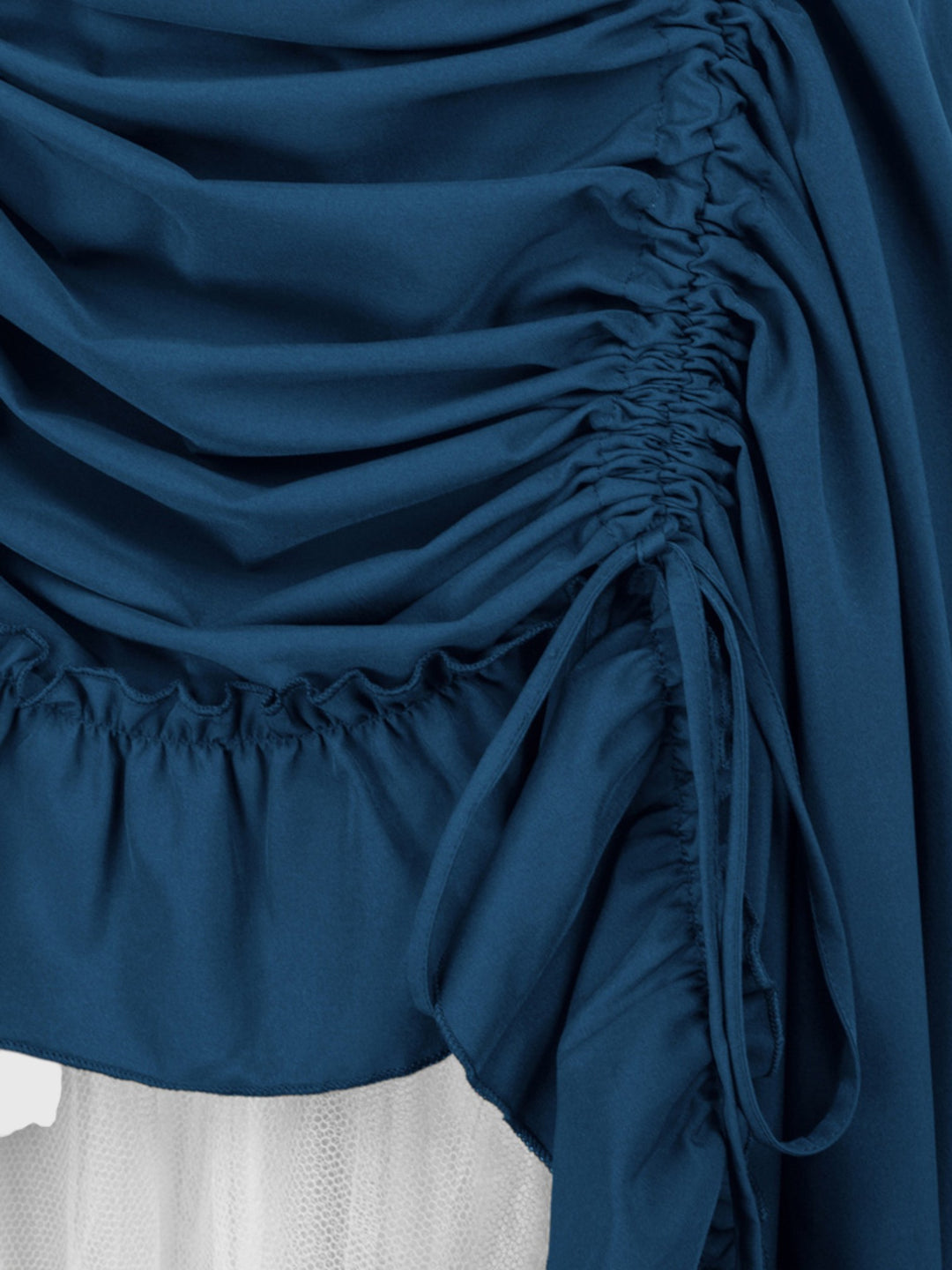 Blue Shirred Ruffle A-Line Skirt