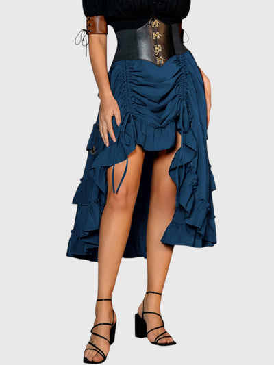Blue Shirred Ruffle A-Line Skirt