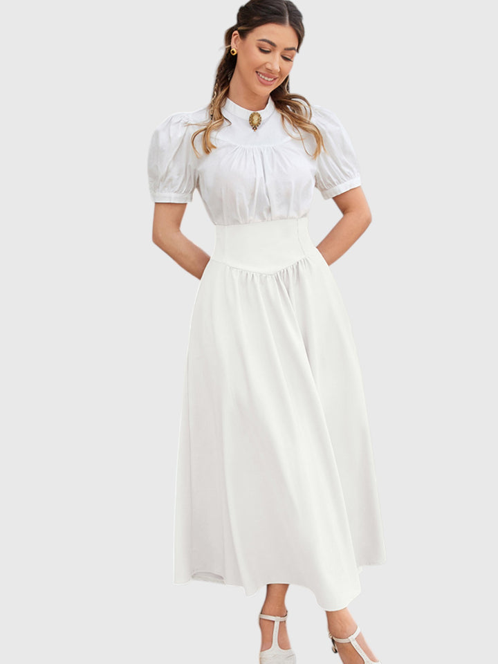 White Vintage High Waist Swing Maxi Skirt
