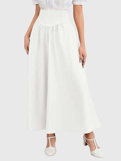 White Vintage High Waist Swing Maxi Skirt