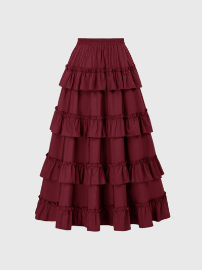 Red Ruffle A-Line Skirt