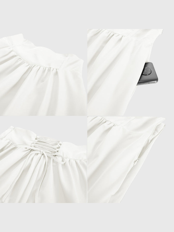 White Vintage High Waist Swing Maxi Skirt