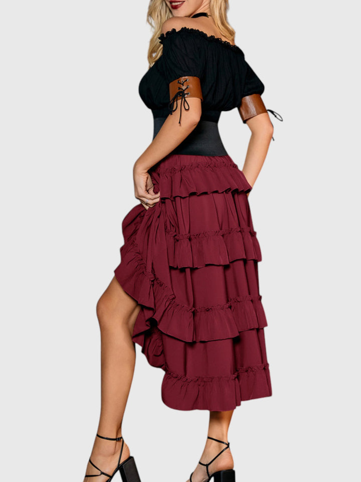 Red Ruffle A-Line Skirt