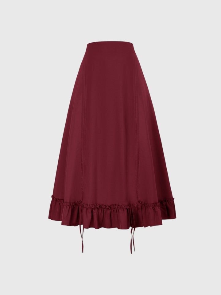 Red Ruffle A-Line Skirt