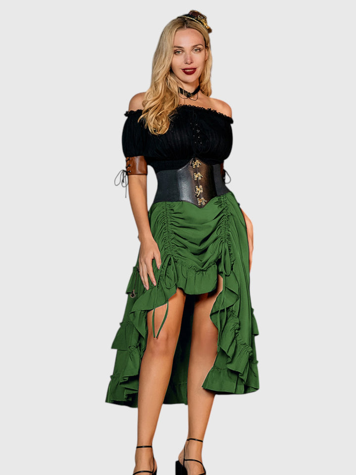 Green Ruffle A-Line Skirt