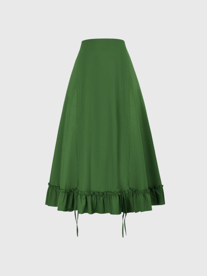 Green Ruffle A-Line Skirt