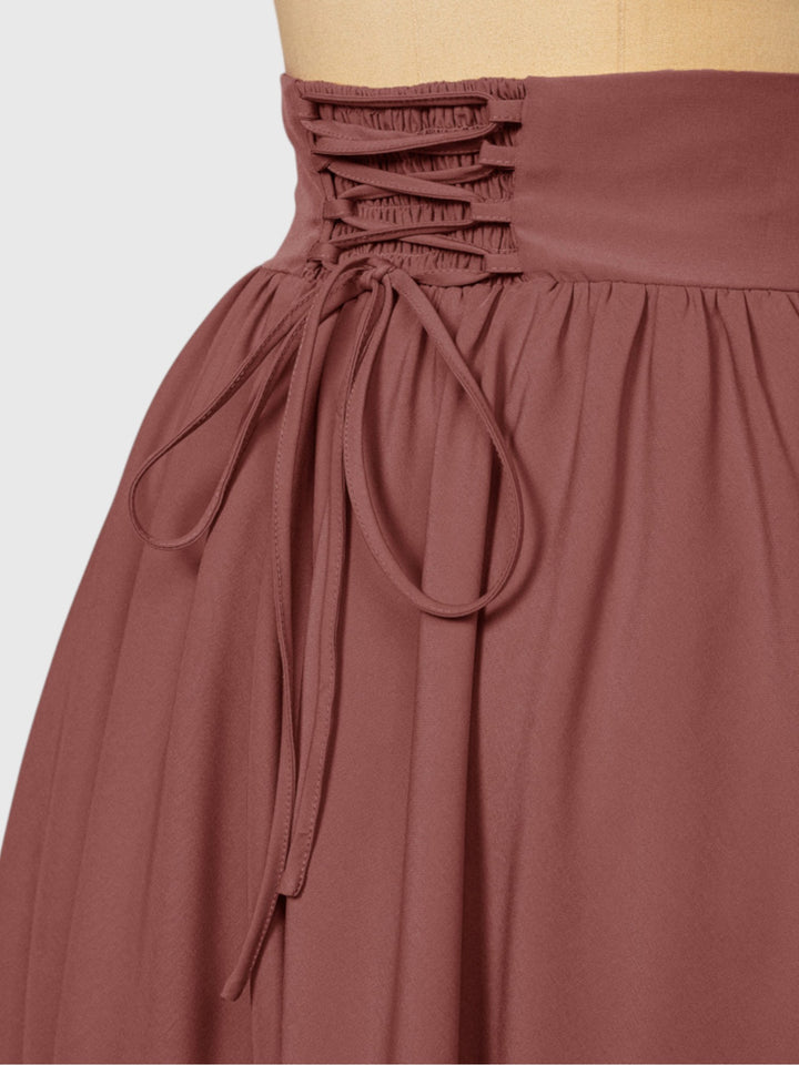Red-Brown Vintage High Waist Swing Maxi Skirt